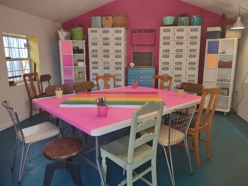 Creative studio space with art supplies